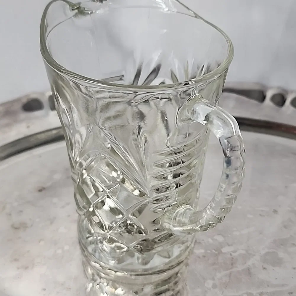 Vintage Pressed Glass Pitcher Creamer Pineapple Pattern